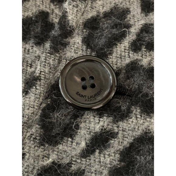 Saint Laurent Grey & Black Leopard Print Wool-Blend Belted Coat - Picture 5 of 6